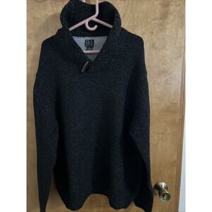 Jos A Bank Mens Sweater Extra Large XL 91% Lambs Wool Cowl Neck Dry Clean Black‎